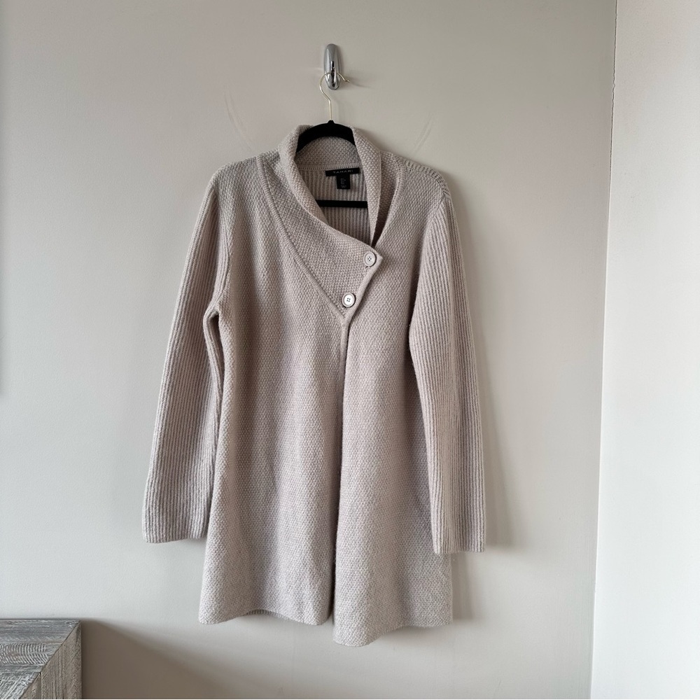 Tahari-Wrap Wool Blend Wheat Cozy Cardigan (Size:Large)